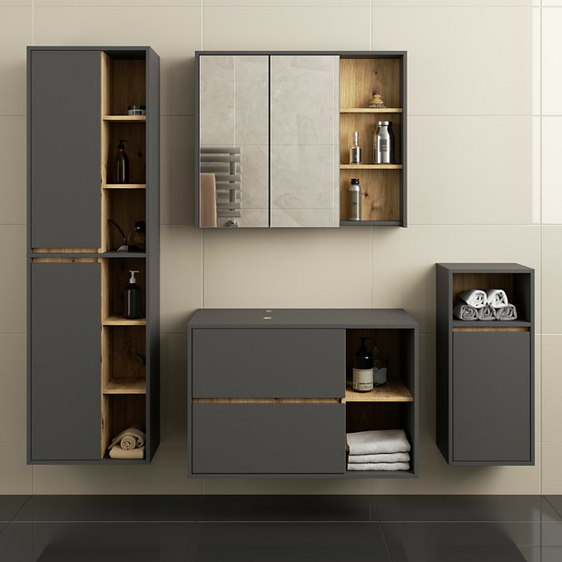 Set mobilier baie Vambos luxe (grafit + stejar artizanal)