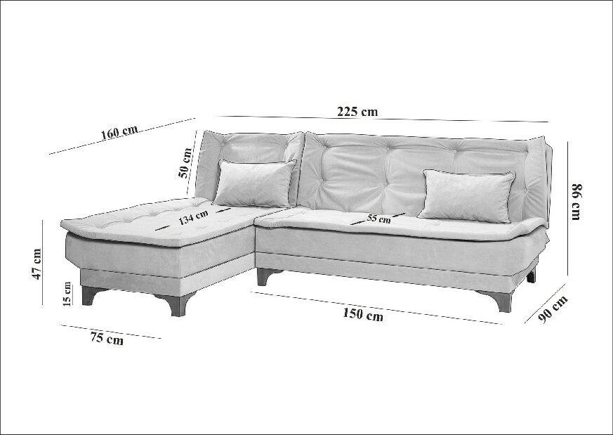 Kutna sofa na razvlačenje Keid C (antracit) (L)