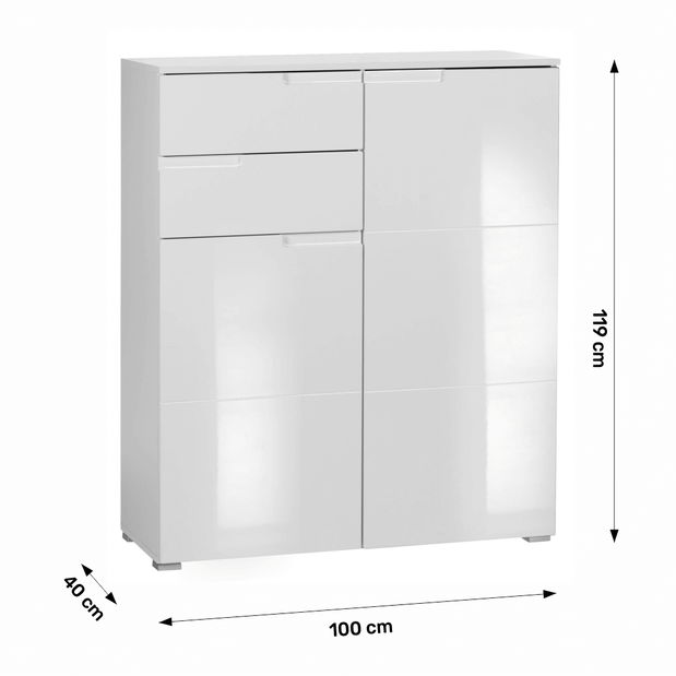 Komoda Merissa PC tip 1 (bijeli sjaj + bijela)