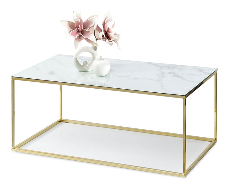Konferenčný stolík Bella Xl (biely mramor + zlatá)