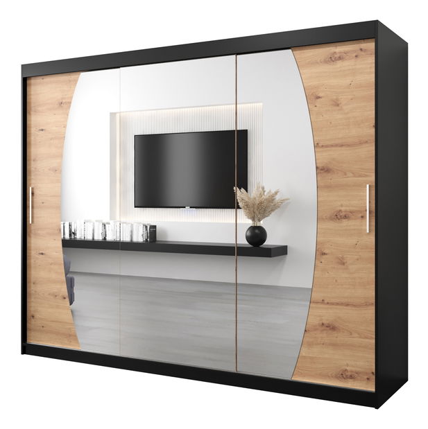 Šatníková skriňa 250 cm Eclipse (čierna matná + dub artisan)