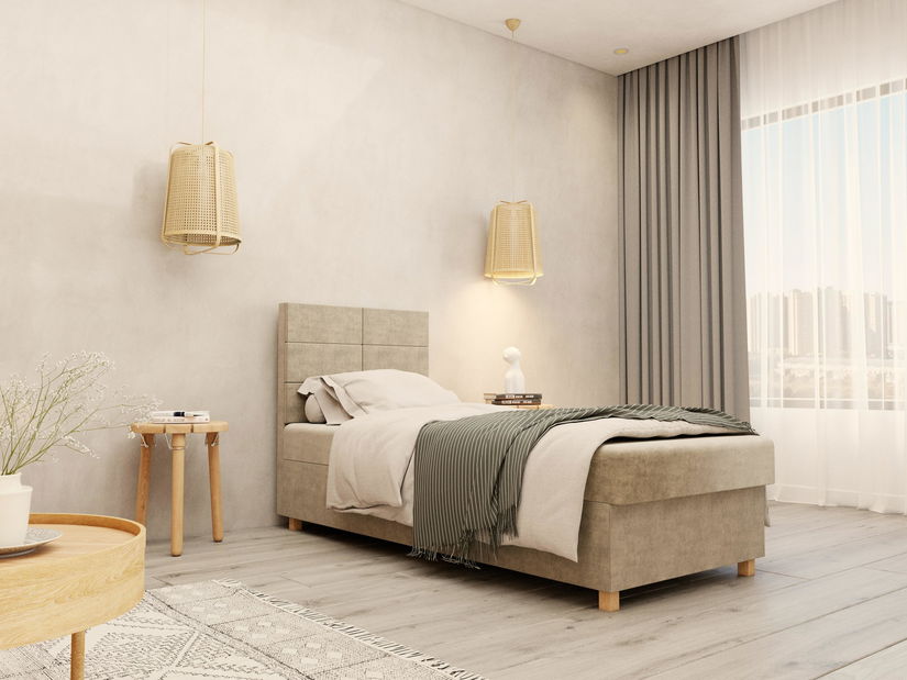 Pat de o persoană 80 cm Picasso I (Bej) (cu sp. depozitare și saltea) 