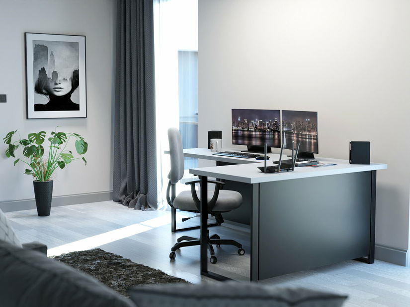 Rohový pc stôl Vintid (biela + čierna) *výpredaj