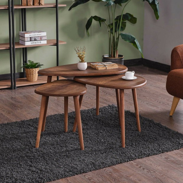 Set de 3 măsuțe de cafea Alva (nuc)