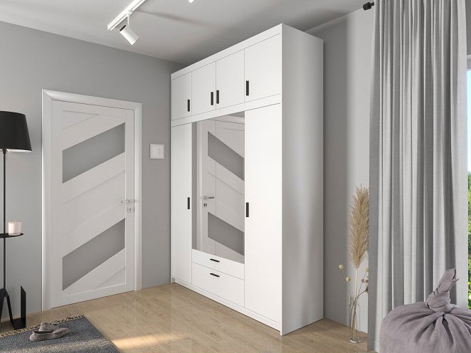Šatníková skriňa so zrkadlom Elanor IV (biela)