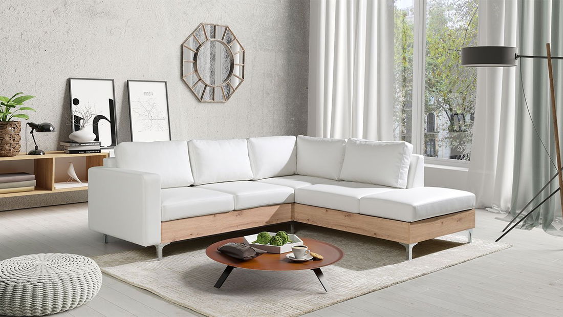 Canapea de colț Hermes Wood (alb + artisan) (D) *vânzare