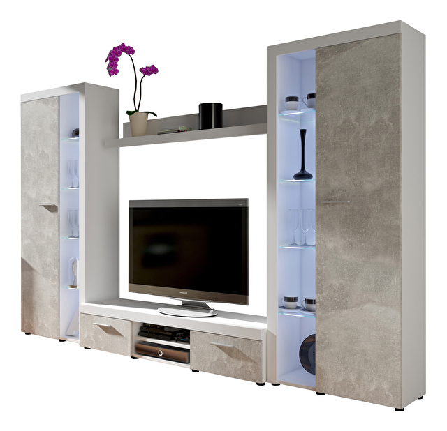 Mobilier living Rudby XL (Alb + beton) (fără iluminat)