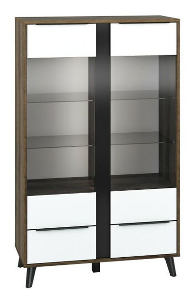 Vitrină Bari 05 (stejar monastery + alb alpin + Negru lucios)