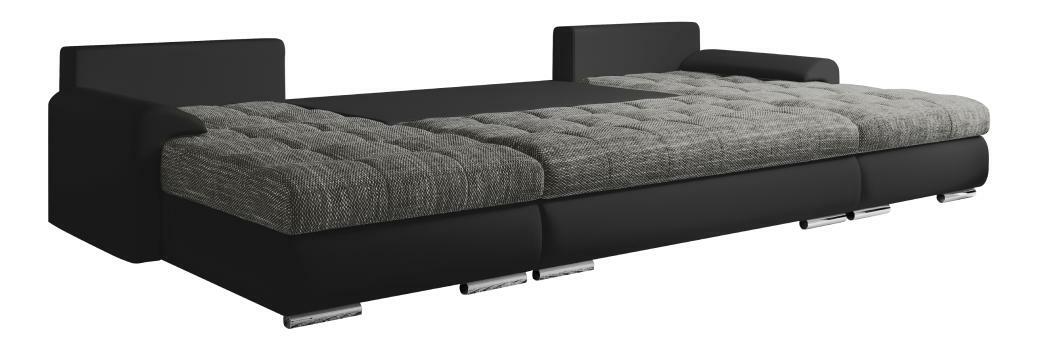 Colțar de grădină în formă de U Tuzzo (piele ecologică negru + gri șuvițat)