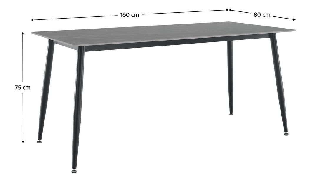 Masă sufragerie Fresia 2 (gri marmură + negru) (pentru 6 persoane)