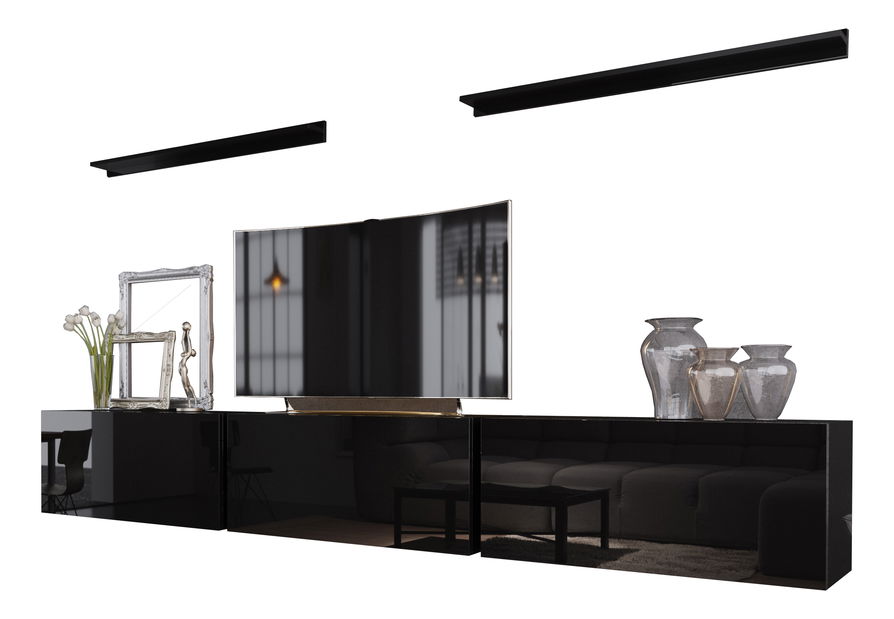 Nappali bútorsor Balldy (fekete + fényes fekete)