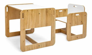 Set detský stolík a stolička Durumo (biela + naturálna)