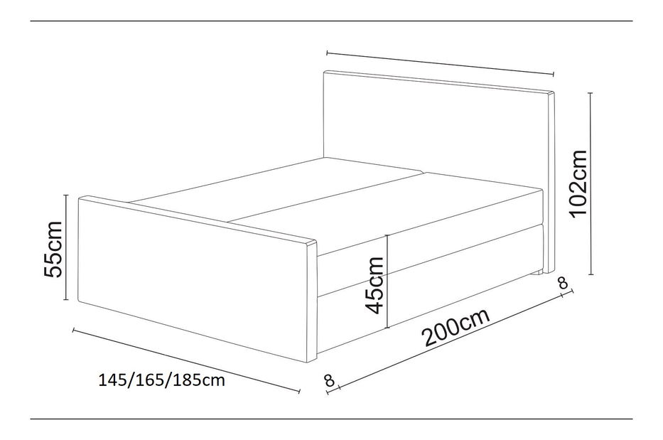 Manželská posteľ Boxspring 200 cm Milagros 2 (sivá) (s matracom a úložným priestorom)