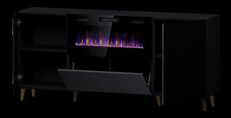 Komód kandallóval Pallea (fekete)