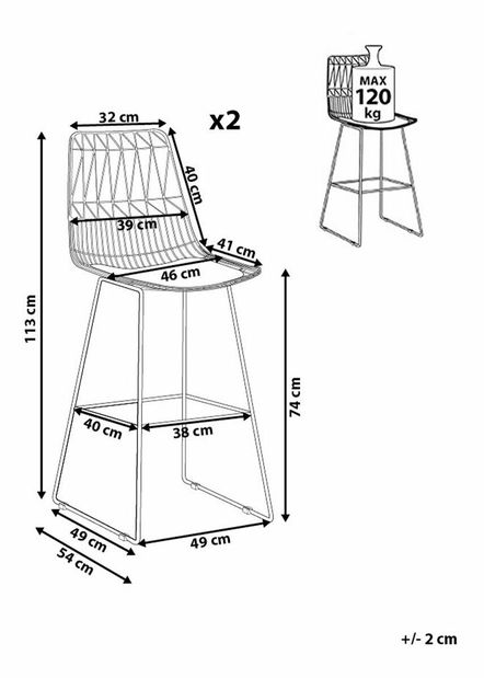 Set 2ks. barových stoličiek Pesto (zlatá)