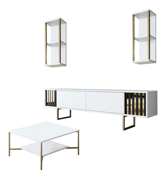 Set mobilier living Golden (alb + auriu)