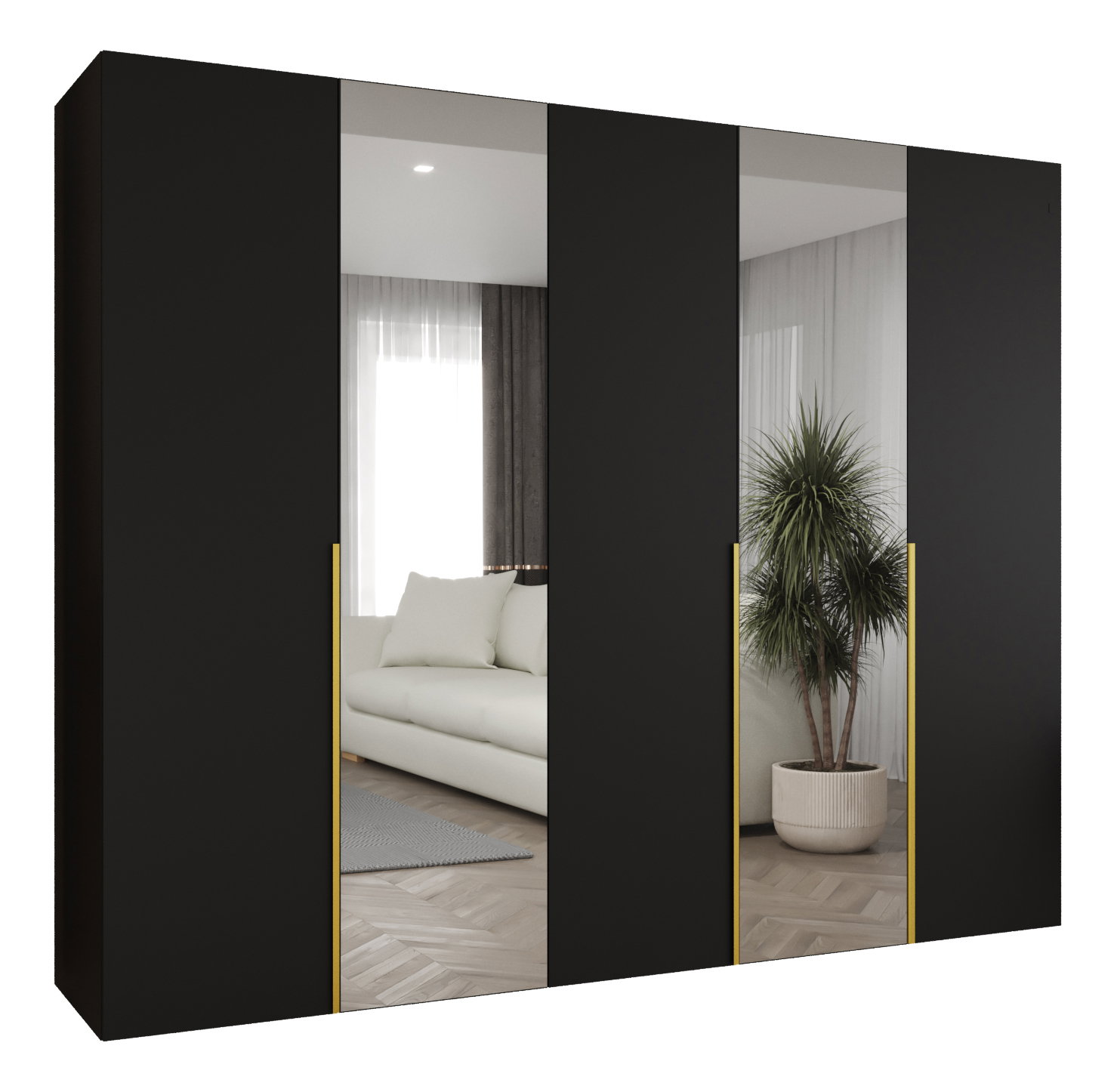 Dulap de haine 250 cm Alice 2 (Negru + Auriu)