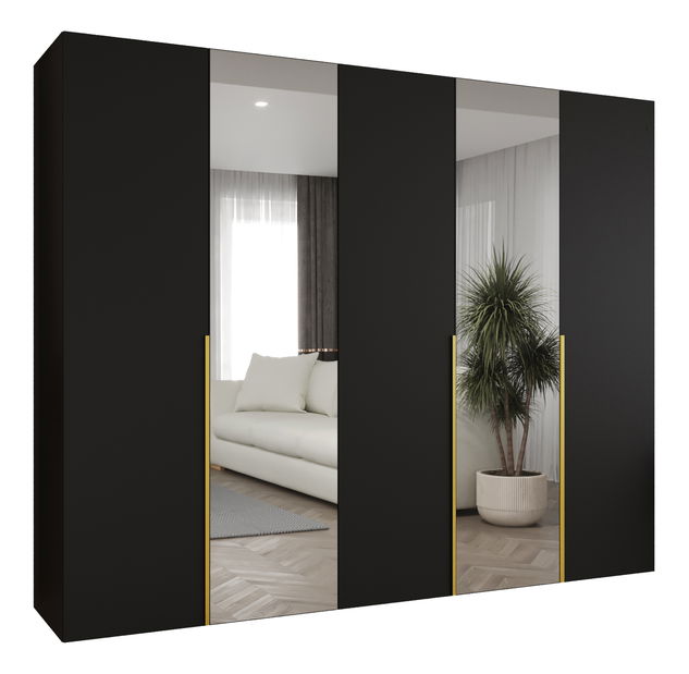 Šatníková skriňa 250 cm Alice 2 (čierna + zlatá)