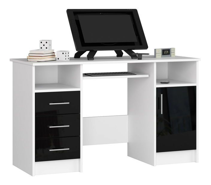PC asztal Aziza (fehér + fényes fekete)