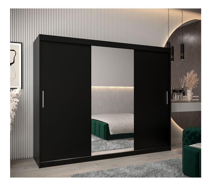 Dulap de haine 250 cm Toki 1 (negru mat + stejar sonoma)