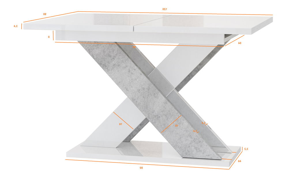 Masă de sufragerie Xalin (alb lucios + piatră) (pentru 4 până la 6 persoane)