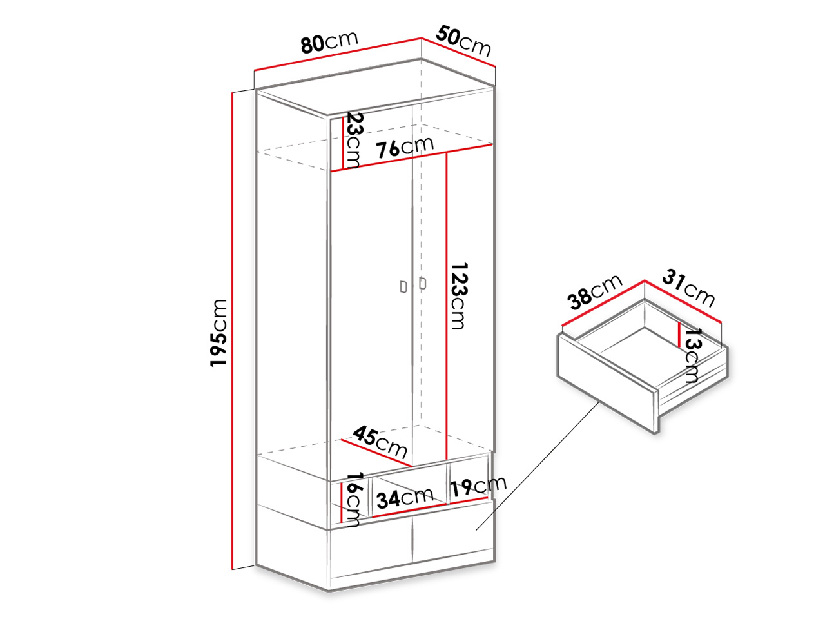 Šatníková skriňa OB02 Porta (Biely + Tyrkys)