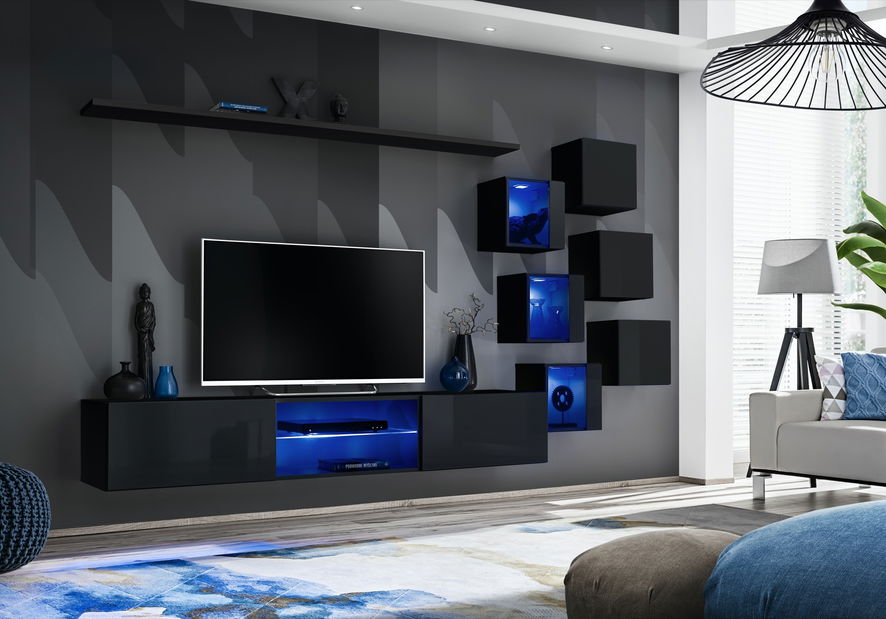 Nappali bútorsor Shelly 26 ZZ SW 21 (fekete matt + fényes fekete)