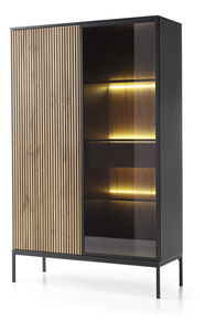 Vitrină Silvano WTSZ104 (Negru + Stejar wotan) (cu iluminat LED)