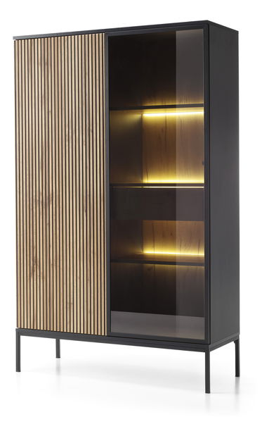 Vitrina Silvano WTSZ104 (crna + hrast wotan) (s LED rasvjetom)