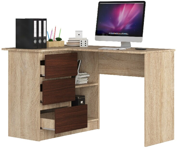 Rohový PC stolík Bodhi (dub sonoma + wenge) (L)