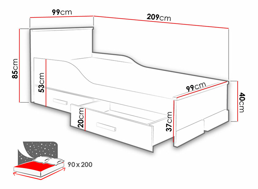 Detská posteľ 90 Rene (Biela + Biela + buk)