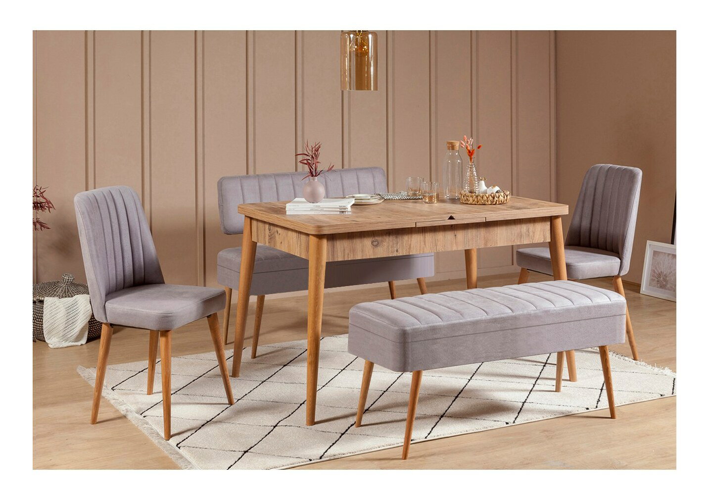 Jedálenský set Vlasta 2 (borovica atlantic + sivá) (pre 6 osôb)