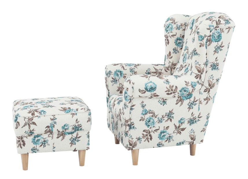 Fotoliu cu urechi cu taburete Aevo (rose 14)