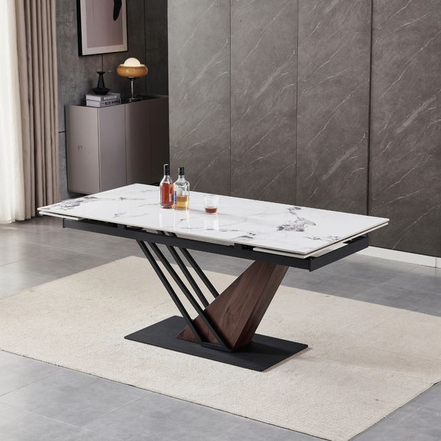 Masă sufragerie extensibilă Rixy (Alb + nuc) (pentru 6-8 persoane)