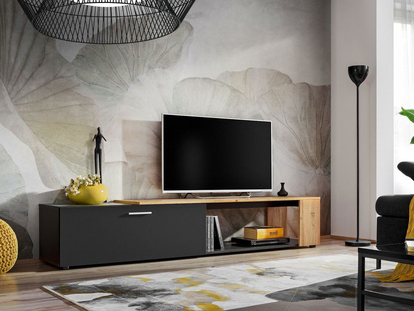 Nappali fal Mantes ZWT31 (matt fekete + wotan tölgy)