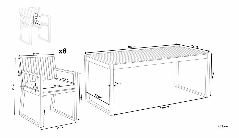 Záhradná jedálenská sada SASAN (svetlohnedá) (zelené podsedáky) (pre 8 osôb)
