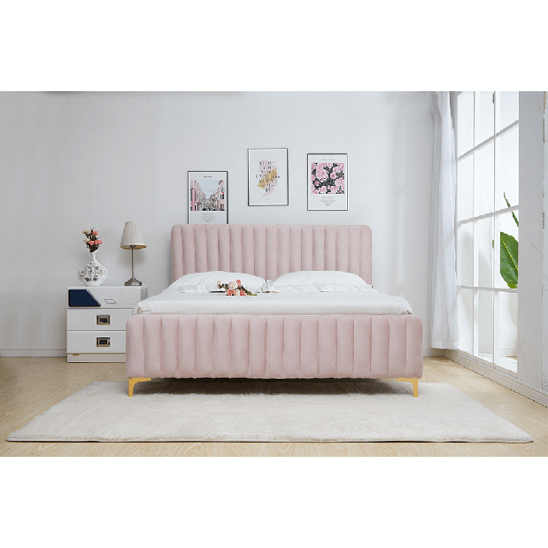 Franciaágy 180 cm Keira (rózsaszín) (ágyráccsal)
