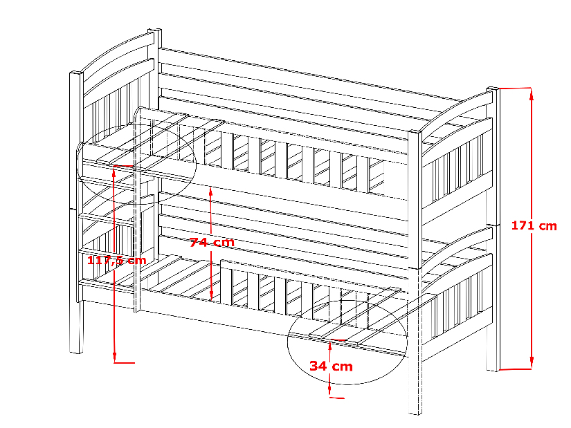 Dječji krevet 90 x 200 cm Sarina (s podnicom i prostorom za odlaganje) (bijela)