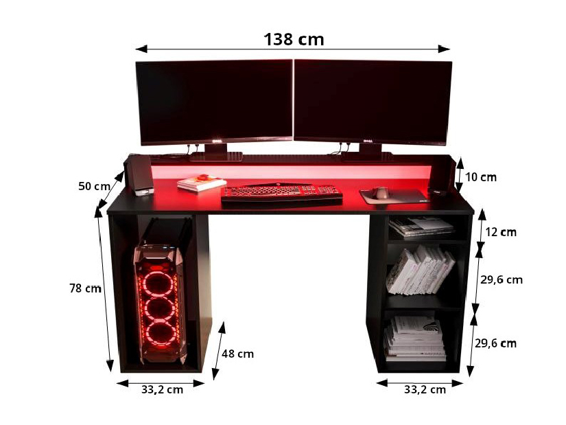 Herný PC stolík Garrick 1 (čierny) (s LED RGB osvetlením)