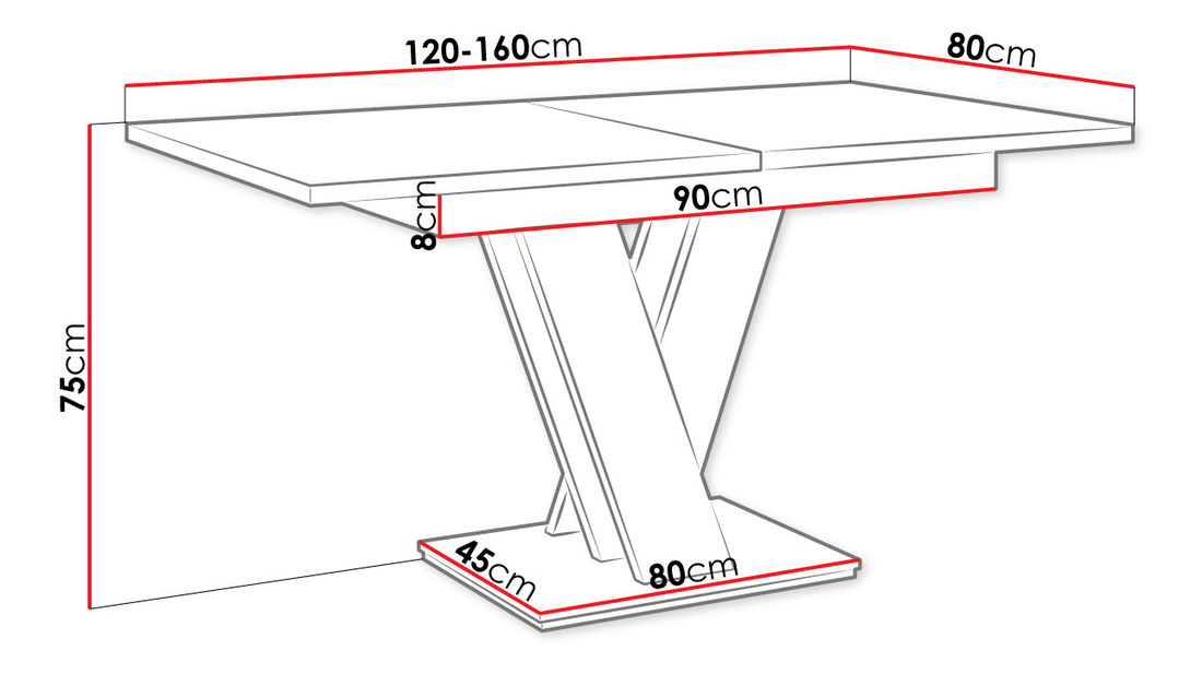Masă extensibilă Hildaria (Alb + beton)