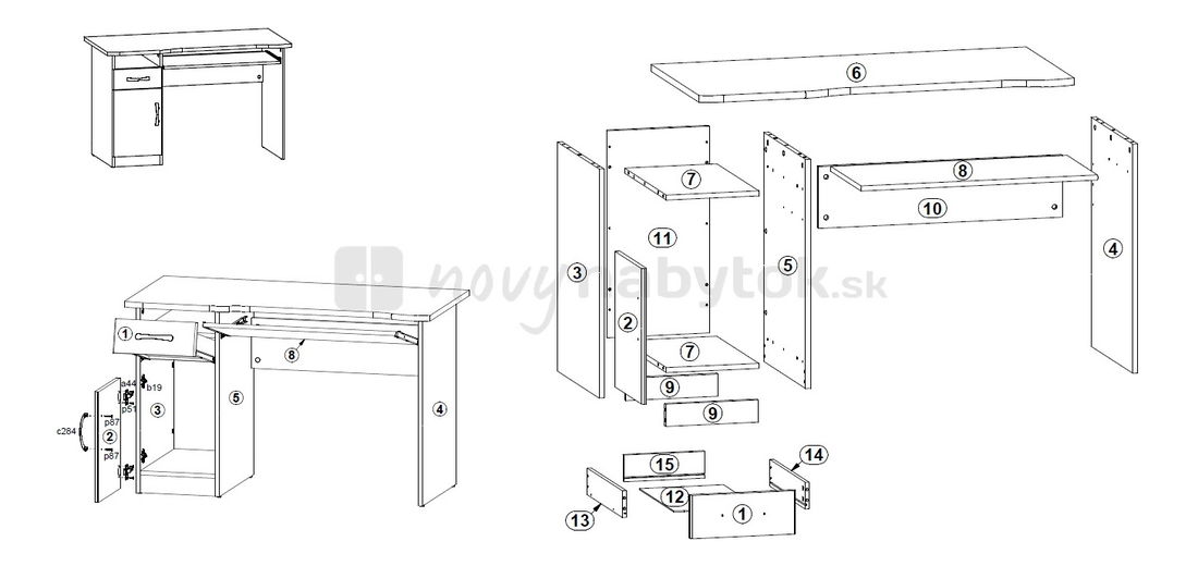 PC stolík BRW Klio BIU1D1S