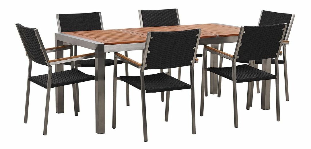 Vrtna blagovaonska garnitura GROSSO (eukaliptus) (crna) (za 6 osoba)