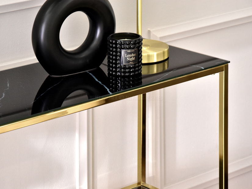Măsuță consolă Bella Kons Bis (marmură negru + auriu)