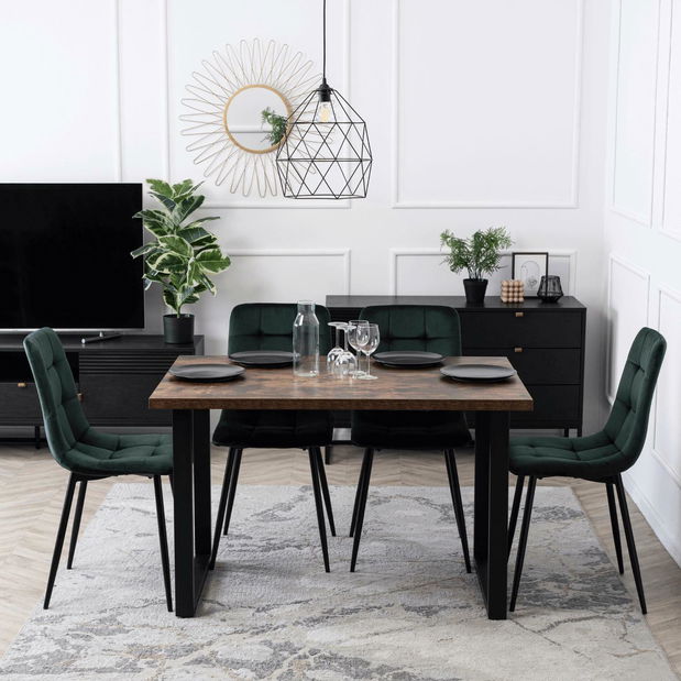 Masă sufragerie Varon (stejar rustic + negru) (pentru 6 persoane)