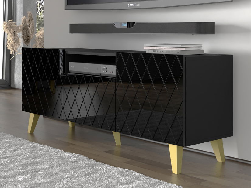 TV stolić/ormarić Dintanna 145 (crna + crni sjaj)