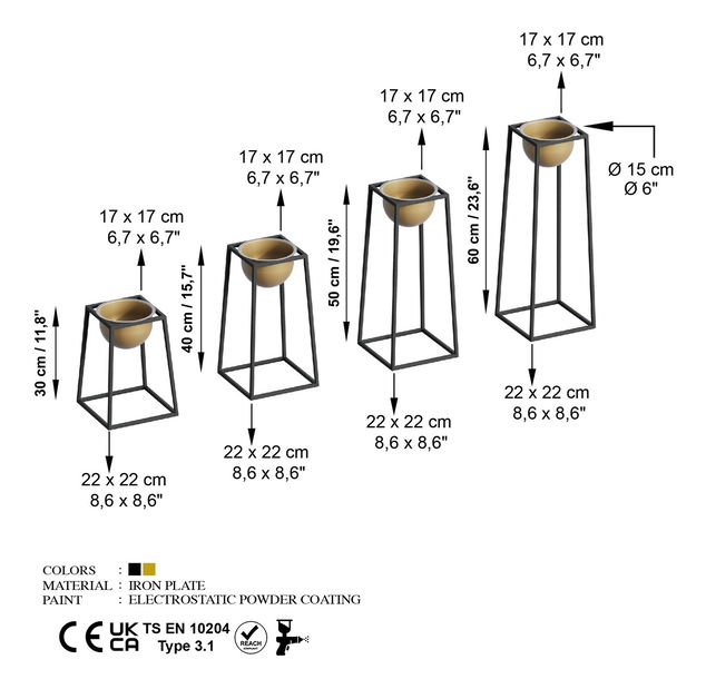 Dekoratívny stojan na kvety Gwion (čierne + zlatá)