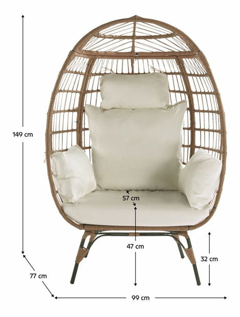 Rattan fotel KARMAN (natúr + fekete + bézs)