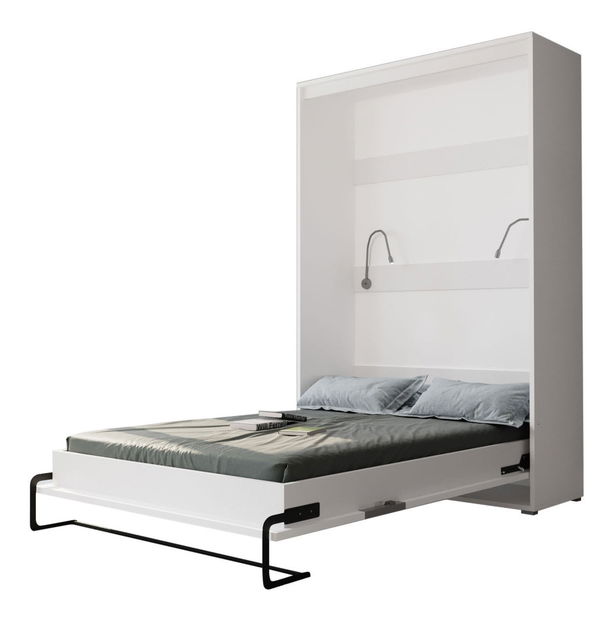 Krevet na sklapanje 140 Homer (bijela mat + crna sjajna) (vertikalni) (s rasvjetom)