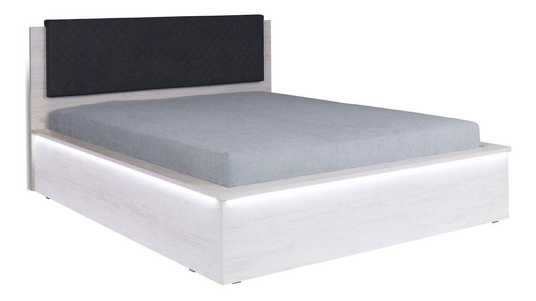 Pat matrimonial160 cm Desayuno P (Stejar biely + Piele ecologică grafit) (cu somieră)