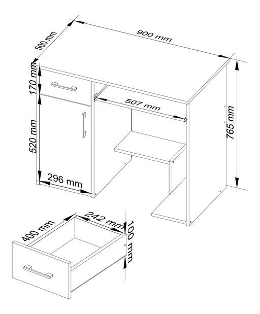 PC asztal Jocosa (sonoma tölgy + fehér)